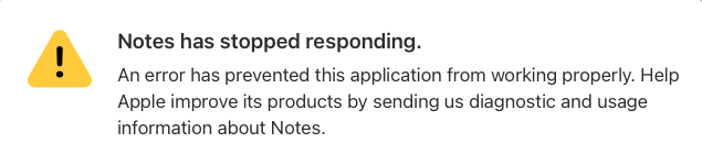 Notes has stopped responding
